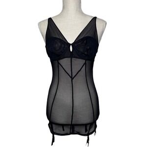 Maison Close Chemise with suspender straps 32D Black